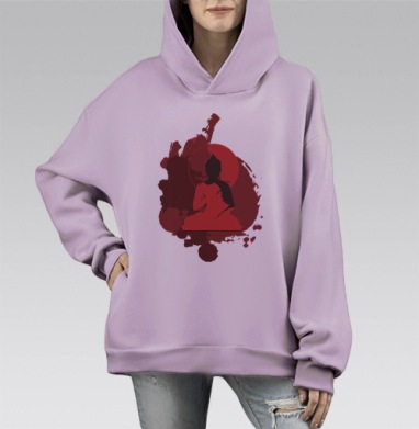 Красный Будда, Hoodie Mono Fiolet, оверсайз, утепленная