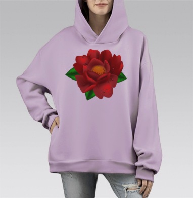 Красный цветок пион, Hoodie Mono Fiolet, оверсайз, утепленная