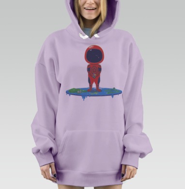 Красный Космонавт Решает Кубик Рубика на Плоской Земле, Hoodie Mjhigh Dig Mel, Fiolet, утепленная