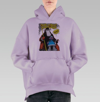 Красный Мороз и Снежная Девушка в синем на черном фоне, Hoodie Oversize Fiolet, утепленная