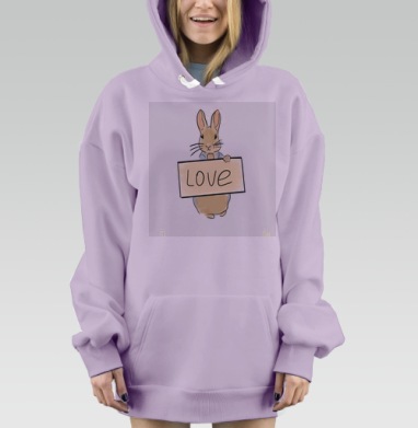Кролик с табличкой о любви Вдохновение и нежность лучшими словами, Hoodie Mjhigh Dig Mel, Fiolet, утепленная