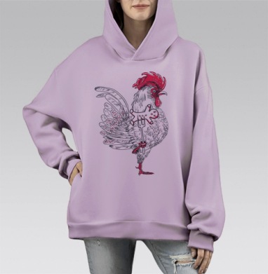 Кто еще не нарисовал петуха, Hoodie Mono Fiolet, оверсайз, утепленная