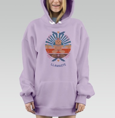 Лама в медитации с цветами и гармонией в спокойствии, Hoodie Mjhigh Dig Mel, Fiolet, утепленная