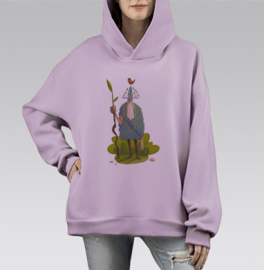 Леший с птицей, Hoodie Mono Fiolet, оверсайз, утепленная