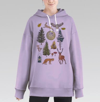 Лесной принт, Hoodie Long Oversize Fiolet