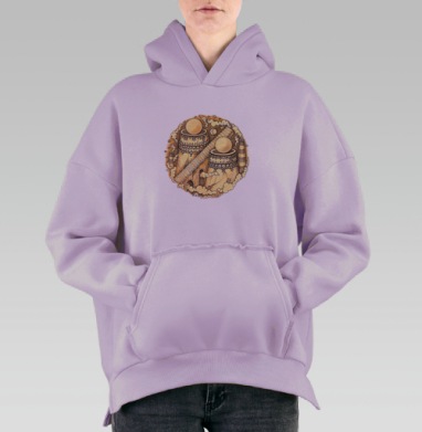Лестница к Мифическим Башням с Шарами и Облаками, Hoodie Oversize Fiolet, утепленная