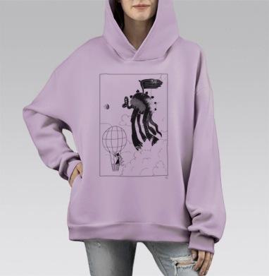 Летающий монстр. Серия ВСТРЕЧИ, Hoodie Mono Fiolet, оверсайз, утепленная