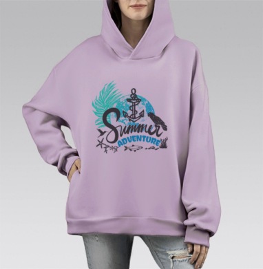 Летние приключения, Hoodie Mono Fiolet, оверсайз, утепленная