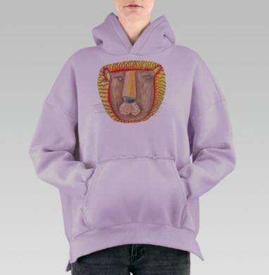 Лев, карандашная техника. портрет льва, Hoodie Oversize Fiolet, утепленная
