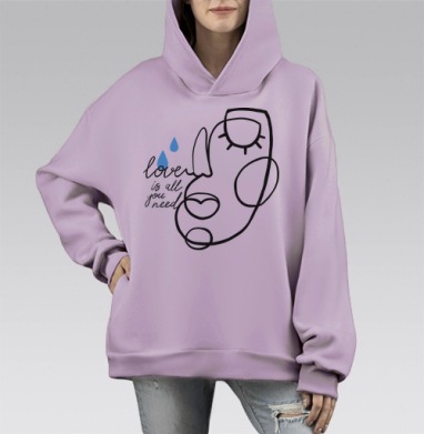 Линия любви, Hoodie Mono Fiolet, оверсайз, утепленная
