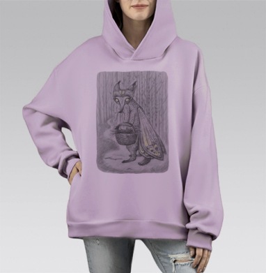 Лиса демон, Hoodie Mono Fiolet, оверсайз, утепленная