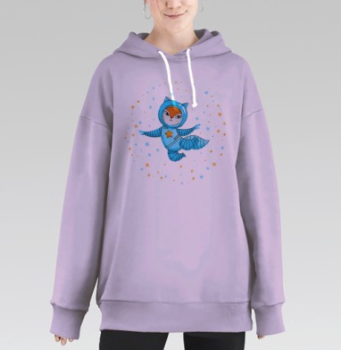 Лисенок в скафандре Космическое Путешествие звезды, Hoodie Long Oversize Fiolet