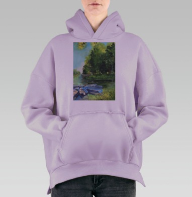 Лодки на лодочной станции в парке, Hoodie Oversize Fiolet, утепленная