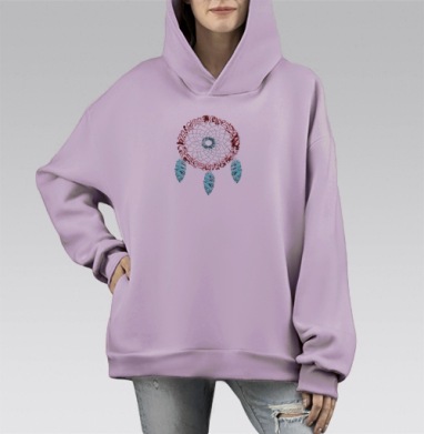 Ловец снов каллиграфия, Hoodie Mono Fiolet, оверсайз, утепленная