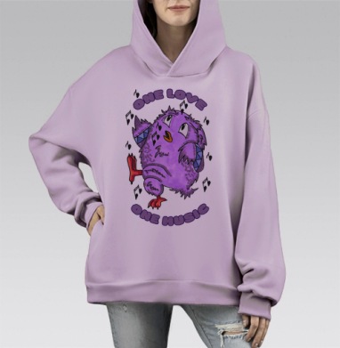 Люблю музыку, Hoodie Mono Fiolet, оверсайз, утепленная