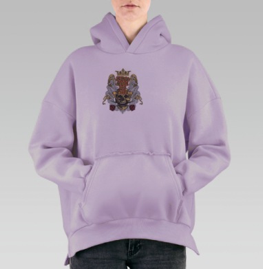 Любовь череп девушки и розы, Hoodie Oversize Fiolet, утепленная