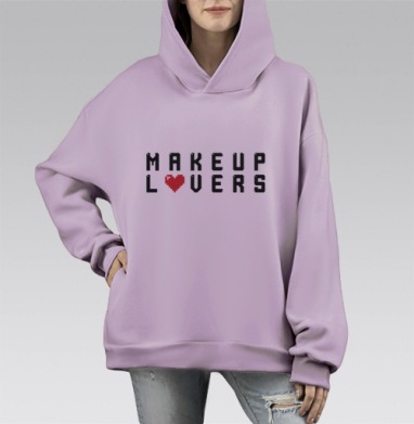 MAKEUP LOVERS — пиксельный арт с красным сердцем, Hoodie Mono Fiolet, оверсайз, утепленная