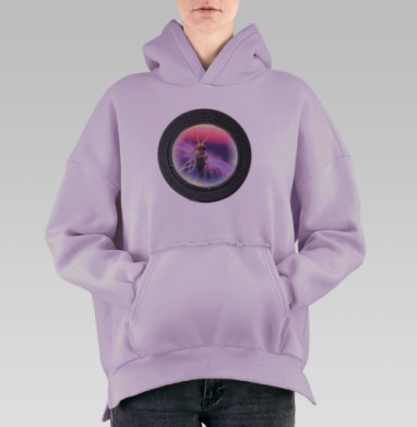 Макро насекомое через увеличительное стекло в фиолетовом, Hoodie Oversize Fiolet, утепленная