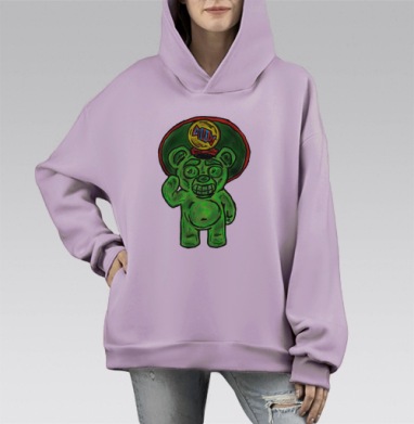 Мармеладный Генерал Веселый Зеленый Медведь, Hoodie Mono Fiolet, оверсайз, утепленная