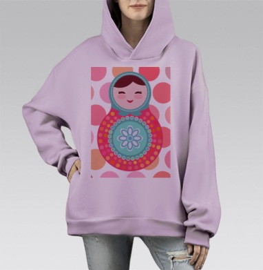 Матрешка на розовом фоне, Hoodie Mono Fiolet, оверсайз, утепленная