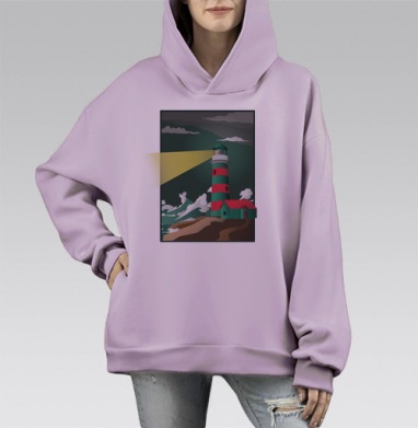 Маяк в океане информаций, Hoodie Mono Fiolet, оверсайз, утепленная