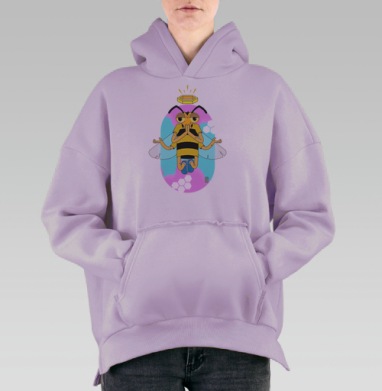 Медитирующая пчела с нимбом в позе лотоса Добро пожаловать в Рой, Hoodie Oversize Fiolet, утепленная