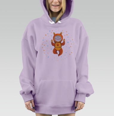 Медитирующий космонавт в оранжевом костюме среди звёзд, Hoodie Mjhigh Dig Mel, Fiolet, утепленная
