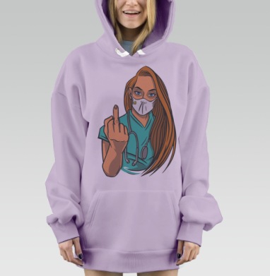 Медсестра показывает средний палец в голубой форме, Hoodie Mjhigh Dig Mel, Fiolet, утепленная