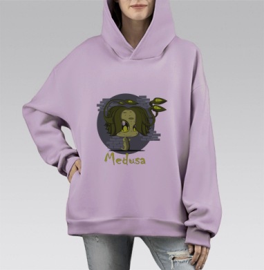 Милая мультяшная Медуза Горгона с змеями, Hoodie Mono Fiolet, оверсайз, утепленная