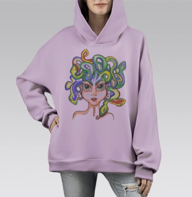 Медуза горгона, Hoodie Mono Fiolet, оверсайз, утепленная