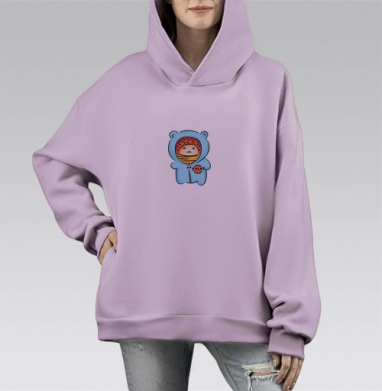 Медвежонок в голубом костюме теплый уютный образ, Hoodie Mono Fiolet, оверсайз, утепленная