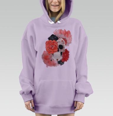 Мексиканский череп с красными розами для смелых идей, Hoodie Mjhigh Dig Mel, Fiolet, утепленная