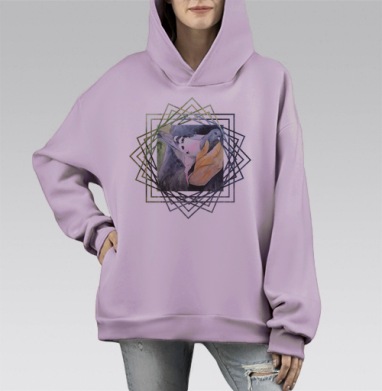 Messenger / Мессенджер, Hoodie Mono Fiolet, оверсайз, утепленная