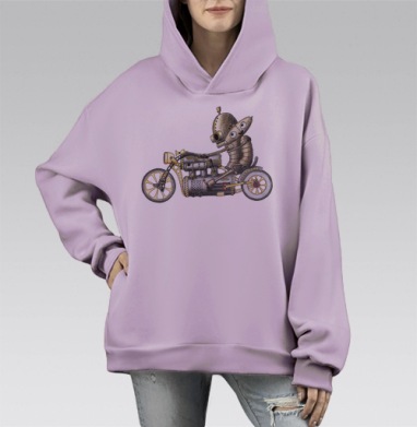 Механическая любовь, Hoodie Mono Fiolet, оверсайз, утепленная