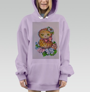 Милая сова с цветами и бантом на ветке с листьями, Hoodie Mjhigh Dig Mel, Fiolet, утепленная