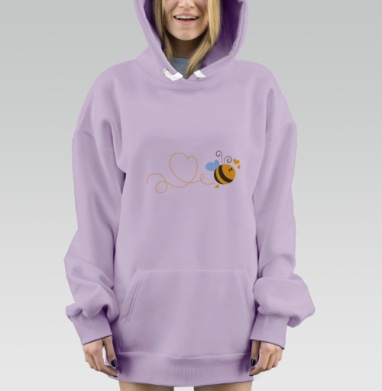 Милая влюбленная пчела летит с сердцем летит с сердцем, Hoodie Mjhigh Dig Mel, Fiolet, утепленная
