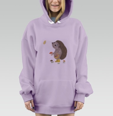 Милый лесной ёжик с корзиной грибов красивые моменты лесной жизни, Hoodie Mjhigh Dig Mel, Fiolet, утепленная