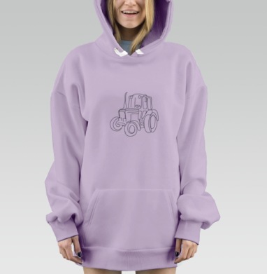 Минималистичный трактор линия ретро техника стиле, Hoodie Mjhigh Dig Mel, Fiolet, утепленная
