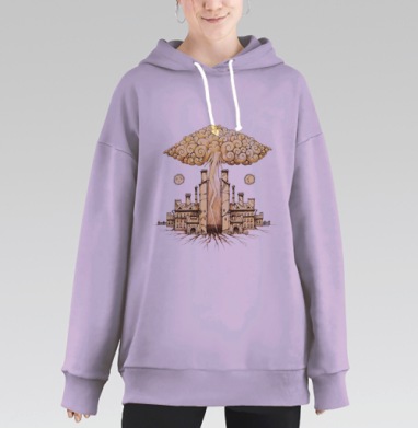 Молния разрушение урбанистика старинные здания, Hoodie Long Oversize Fiolet