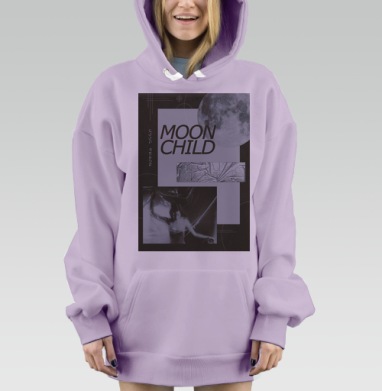 Монохромное спокойствие Ребенок Луны в космическом стиле, Hoodie Mjhigh Dig Mel, Fiolet, утепленная