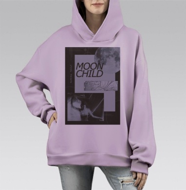 Монохромное спокойствие Ребенок Луны в космическом стиле, Hoodie Mono Fiolet, оверсайз, утепленная