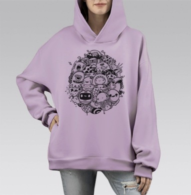 Монохромные дудлы, Hoodie Mono Fiolet, оверсайз, утепленная