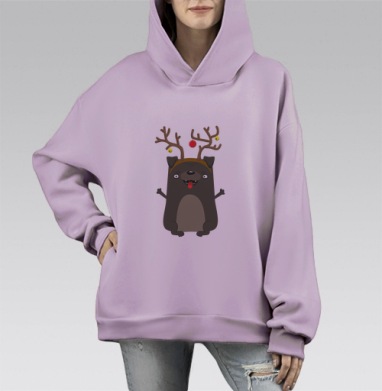 Мопс-олень, Hoodie Mono Fiolet, оверсайз, утепленная