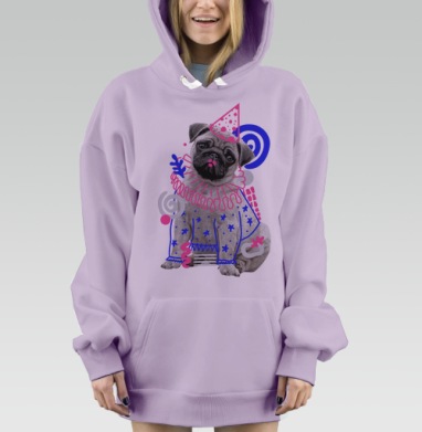 Мопс в карнавальном костюме с яркими элементами и живым стилем, Hoodie Mjhigh Dig Mel, Fiolet, утепленная