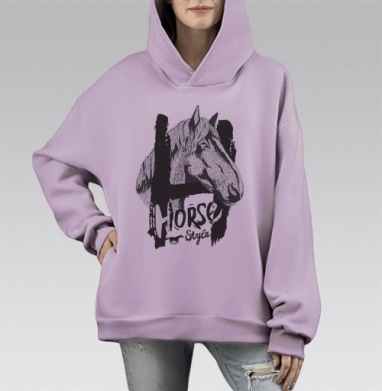 Морда лошади, Hoodie Mono Fiolet, оверсайз, утепленная