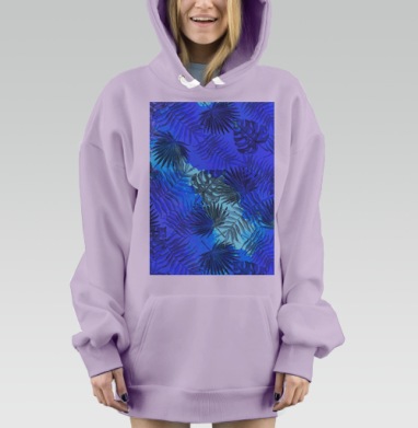 Морские тропические листья синяя свежесть лета, Hoodie Mjhigh Dig Mel, Fiolet, утепленная