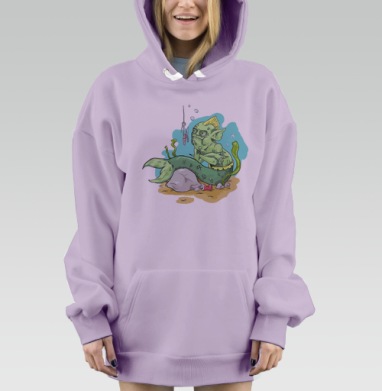 Морской гоблин у камня указывает на приманку на крючке, Hoodie Mjhigh Dig Mel, Fiolet, утепленная