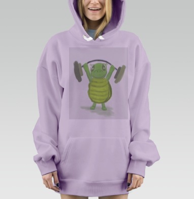 Мотивационная зеленая черепашка поднимает штангу усилие воли, Hoodie Mjhigh Dig Mel, Fiolet, утепленная