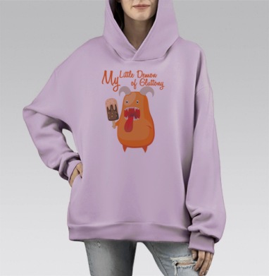 Мой маленький демон обжорства, Hoodie Mono Fiolet, оверсайз, утепленная