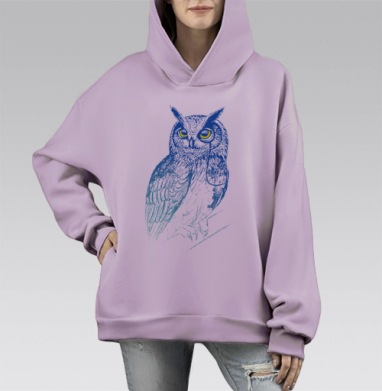 Мудрый филин, Hoodie Mono Fiolet, оверсайз, утепленная